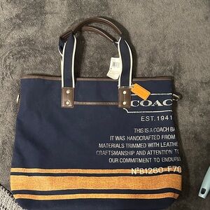 Coach Blue and Brown Canvas Tote